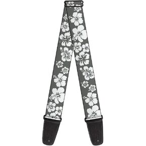 Buckle-Down Guitar Strap Hibiscus Gray White 2 Inches Wide