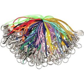 VILLCASE Lanyard Phone Ring Strap for Mobile Lariat Lanyard Cell Phone Ring Strap Sliver Tone Ring Cellphone Strap Charm Cords for Cellphone USB Drive Keychain DIY (Random Color,100 Pieces)