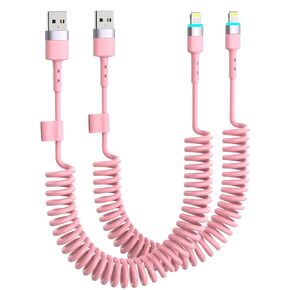 Coiled Lightning Cable, 2 Pack Pink iPhone Car Charger Cords with Carplay, [Apple MFi Certified] Stretch Short iPhone Fast Charging Cords for iPhone 14/13/12/11 Pro Max/XR/XS/X/8/7/iPad