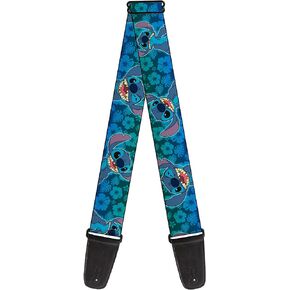 Buckle-Down Disney Guitar Strap, Stitch Expressions Hibiscus Collage Green Blue Fade, 2 Inches Wide