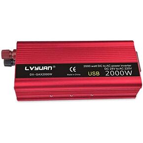 عاكس طاقة باور برايت 2000 وات 12 فولت، منافذ تيار متردد مزدوجة 110 فولت، موجة جيبية معدلة، مصدر طاقة احتياطي للسيارات مثالي لحالات الطوارئ أو الإعصار أو العاصفة أو الانقطاع، أحمر in Kuwait