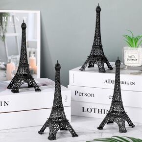 Therwen Eiffel Tower Sculpture, Alloy Metal 15 Inch Paris France Statue, Black, Tabletop Decor, Set of 4, Gift for Party, Housewarming, Anniversary, Birthday, Corporate Events