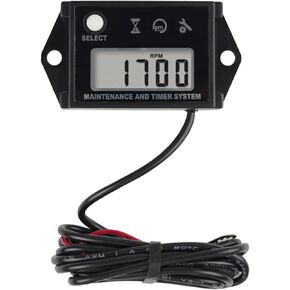 Runleader Digital Hour Meter Tachometer for Small Engine, Maintenance Reminder, Max RPM Recall, User Shutdown, Use for ZTR Lawn Mower Generator Marine Outboard ATV and Gas Powered Equipment(Black)