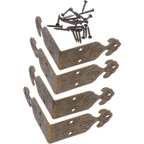 EXCEART 4 Sets Box Corner Guard Antique Decor Wood Jewelry Boxes Frame Holder Stand Deck Furniture Decorative Corner Protector Metal Brackets Box Guard Retro Guard Table Corner Guard Brass