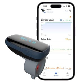 Vibeat Oxylink Wearable Blood Oxygen Monitor - Bluetooth Oxygen Meter Finger Pulse Oximeter with Audio Reminder, Rechargeable O2 Meter for Continuous Tracking with Free App, FSA/HSA Eligible