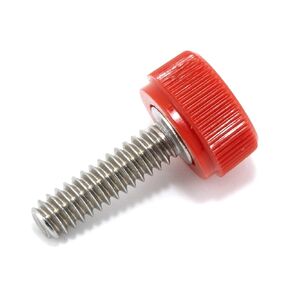 #6-32 x 1/2" Thumb Screw Stainless Steel - Red Knurled Round Plastic Knob - Standard/Coarse Thread Thumbscrew - Length: 0.500" - Proudly Built in USA - Package of (4)