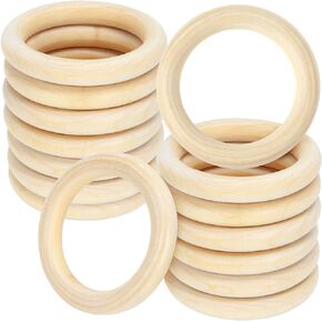 15 PCS Unfinished Wooden Rings for Crafts - 4 Inches Natural Solid Wood Rings for DIY Projects, Macrame and Jewelry Craft Making