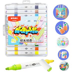M&G 12 PCS Acrylic Paint Pens Markers，24 colors Dual Tip Acrylic Paint Markers, Paint Markers for Rock Painting, Stone, Wood, Calligraphy, Canvas, Ceramic, Metal, Glass, DIY Crafts