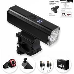 GEND Super Bright Bike Lights for Night Riding, 6+5 Modes, USB Rechargeable 4200maH, Front and Rear Bike Lights, Waterproof LED Bike Lights, Bike Headlight with Digital Display and Rear Light Set