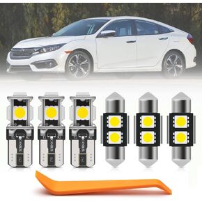 6pcs LED Interior Lights Bulb Kit for Honda Civic 2006 2007 2008 2009 2010 2011 2012 Map Dome Trunk License Plate Lights Super Bright Interior Light Bulbs + Install Tool