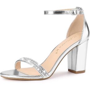 Allegra K Women's Rhinestone Ankle Strap Chunky Heels Sandals