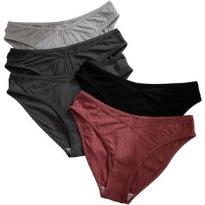 SOLY HUX Women's 5 Pack Comfy Briefs Underwear Low Rise Ribbed Hipster Soft Breathable Cheeky Panties