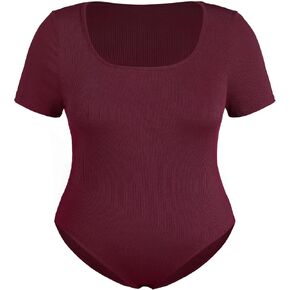CIDER Women's Solid Square Neck Short Sleeve Bodysuit Plus Size in Kuwait