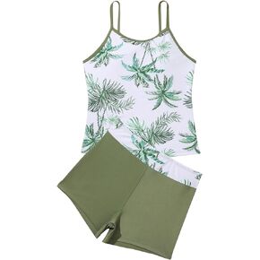 SweatyRocks Girl's 2 Piece Bathing Suit Boho Tropical Print Spaghetti Strap Swimsuit