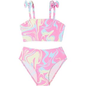 WDIRARA Girl's Cute Swimwear Bowknot Marble Print Bikini Swimsuits 2 Piece Beach Bathing Suit