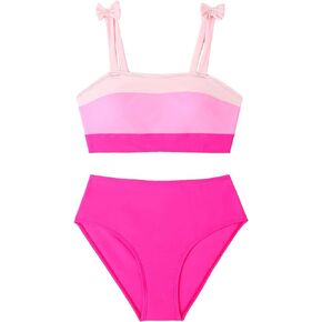 SOLY HUX Girl's Color Block Two Piece Swimsuit Bow Spaghetti Strap Bikini Sets Bathing Suits