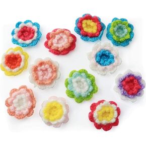 NX Garden 12pcs 3D Three Layers 3 Colors Crochet Flowers Knitted Flower Shape Handmade Appliqued Crochet Knitted Applique Scrapbooking Sewing Accessories