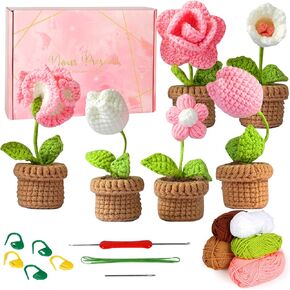 مجموعة الكروشيه للمبتدئين - 6 قطع من النباتات المحفوظة بوعاء، مجموعة المبتدئين من الكروشيه للمبتدئين البالغين والأطفال مع تعليمات خطوة بخطوة ودروس فيديو - هدية عيد ميلاد للأولاد والبنات in Kuwait