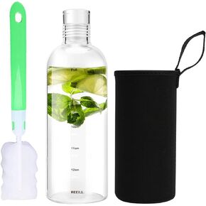 Clear Glass Water Bottles With Time Marker Non-slip Sleeve And Lids, Reusable Glass Drinking Bottles, Drink Water Bottle 26 Oz，Suitable For Drinks, Juices, Sodas, Coke, As Gifts Etc.(750ml)