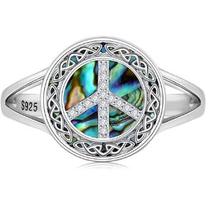 Peace Sign Ring 925 Sterling Sliver Celtic Knot Jewelry Peace Sign Gifts for Women Girls Peace Lover
