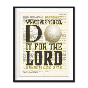 Volleyball, Whatever You Do, Do It For the Lord,Colossians 3:23, Vintage Bible Verse Wall Christian Art Print, Unframed, Girls Room Poster, 8x10 Inches