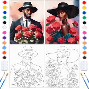 QUANWAISJ 2 Pack 8" x 10"Couples Painting kit Date Night，Paint and Sip Kit for Adults,Anniversary Valentine's Day Date Night Canvas Set for DIY Paint Party Favors (Couple Rose)