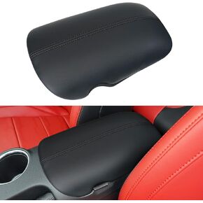 غطاء وحدة التحكم المركزية لملحقات Ford Mustang 2015-2023 2024 غطاء مسند ذراع جلدي مخصص صندوق تخزين المقعد غطاء وسادة غطاء مقعد (غرز حمراء)
