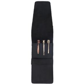 Leather Pen Holder, Two Pen Case, Two Fountain Ballpoint Rollerball Pens, Genuine Leather Pen case with Tuck in Flap (2 Pen, Black)