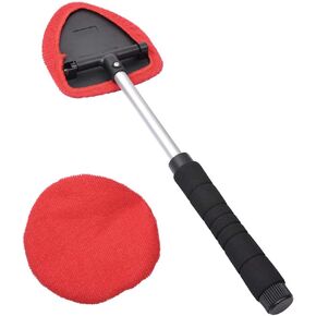 AutoEC Windshield Cleaning Tool, Car Window Cleaner with Extendable Handle, Windshield Cleaner for Car Home Office Use, 2 Washable Reusable Microfiber Bonnets, Car Exterior Accessories