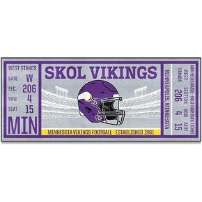 FANMATS 23127 Minnesota Vikings Ticket Design Runner Rug - 30in. x 72in. | Sports Fan Area Rug, Home Decor Rug and Tailgating Mat