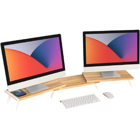loukin Monitor Stand Riser for Desk, 22.4" x 8.3" Larger Computer Stand for Laptop, PC, Printer, Sturdy Desktop Computer Shelf with Non-Skid Rubber, Home Office, Natural Wood
