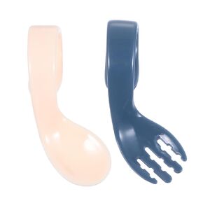 Kisangel Kids Utensils بدلات الأطفال، مجموعة واحدة وشوكة، تعلم الأطفال، ممارسة الأكل السهل للأطفال الصغار، مقبض أدوات المائدة، ملعقة تدريب قصيرة، قبضة منحنية، أدوات تدريب للأطفال الصغار