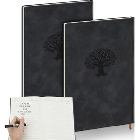 Lewtemi 2 Pcs Left Handed Notebooks Life Tree Leather Notebooks A5 5.5 x 8.07 Inch Lined Lefty Handed Notebook for Writing Notetaking Diary Travel Business Work(Brown)
