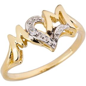 Mother's Jewelry 10K Yellow Gold Diamond Accented “MOM" with Heart Shaped O Statement Ring (J-K Color, I1-I2 Clarity)