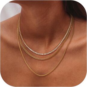 ORAZIO Gold Necklaces for Women,Layered Gold Necklace,Dainty 14K Gold Plated Herringbone Necklaces,Trendy Choker Necklaces Set,Non Tarnish Gold Chain Necklaces,Gold Stackable Waterproof Jewelry Gifts for Women