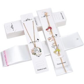 50 Sets Jewelry Display Cards with Self Adhesive Bags 19.5x4cm Paper Bracelet Display Cards with OPP Cellophane Bags Necklace Earring Card Holders for Selling Jewelry Packaging Supplies