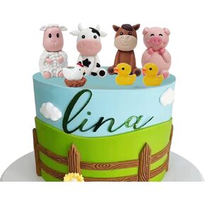 Farm Animal Cake Topper with Cow Horse Sheep Pig Duck Hen for Farm Animal Theme Birthday Baby Shower Party
