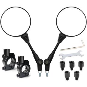 Motorcycle Rear View Side Mirrors, Round Foldable With 10mm Clockwise Bolt, 7/8" Handle Bar Mount Clamp Compatible with Bike, Motorcycle, Scooter, Atv, Etc.