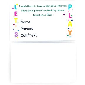 ITZAMNA Let's Play Card Set with Rainbow Word Design 3.5" x 2" Pack of 100 card Business Card Size