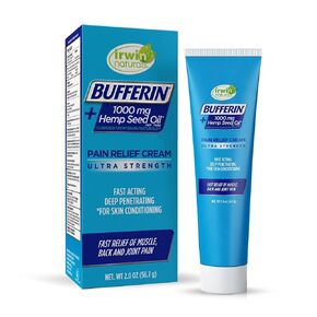 Bufferin Hemp Seed Oil Pain Relief Cream - 2 oz | Soothing Blend with Camphor, Menthol, Methyl Salicylate