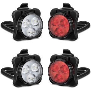 USB Rechargeable Bicycle LED Headlight and LED Tail Light Sets (4 Light Set)