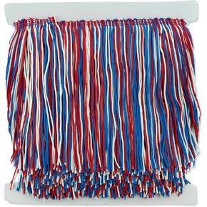 6" Multicolor Chainette Fringe Trim, Polyester-Made Decorative Fringe Trim, for Costumes, Home Decor, and Party Decorations, Durable Fringes, 5-Yard Cut, Red/White/Blue