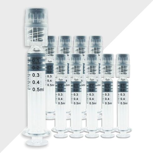 0.5ML Borosilicate Glass Syringe with Plastic Plunger 10 Pack | Anti-Leak Luer Lock Syringe without Needle | Accurate Measuring Syringe for Liquid, Glue, Oil w/ Borosilicate Glass Tube in Saudi Arabia