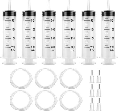6 Pack 200ml Large Syringe for Liquid with Cap, Plastic Liquid Syringes with 50inch Handy Plastic Tubing, Measuring Syringe for Scientific Labs, Measuring Liquids, Feeding, Refilling in Saudi Arabia