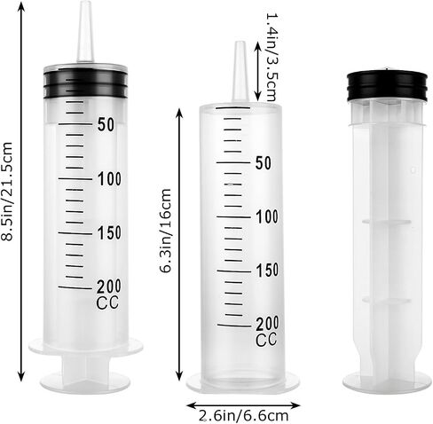 6 Pack 200ml Large Syringe for Liquid with Cap, Plastic Liquid Syringes with 50inch Handy Plastic Tubing, Measuring Syringe for Scientific Labs, Measuring Liquids, Feeding, Refilling in Saudi Arabia