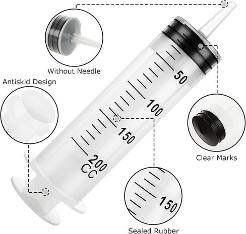 6 Pack 200ml Large Syringe for Liquid with Cap, Plastic Liquid Syringes with 50inch Handy Plastic Tubing, Measuring Syringe for Scientific Labs, Measuring Liquids, Feeding, Refilling in Saudi Arabia