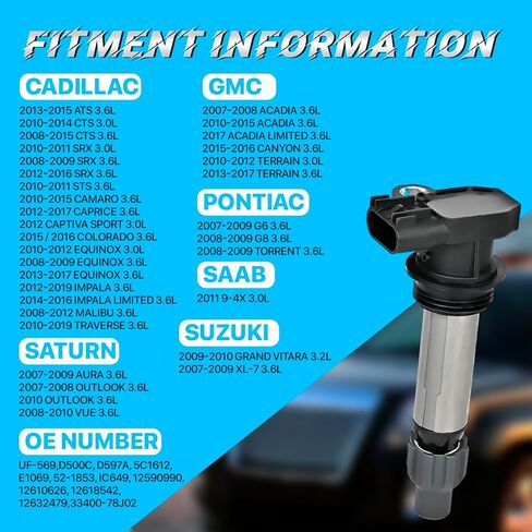 مجموعة حزم ملف الإشعال المكونة من 6 قطع UF569 Spark Plug 12622561 متوافقة مع Buick Allure Enclave شيفروليه GMC بونتياك كاديلاك ATS CTS STS SRX XTS Camaro Equinox V6 3.0L 3.3L يستبدل # C1555 in Kuwait