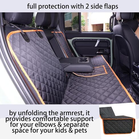 Dog Car Seat Cover, Backseat Car Cover for Dogs Kids Pets, Waterproof Rear Seat Protector, Universal Fit Middle Armrest Car Bench Seat Covers for Auto Van SUV (Black) in Saudi Arabia