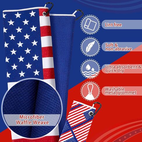 4 Pieces American Flag Pattern Golf Towels for Golf Bags Red White Blue Golf Ball Towel for Men Women Microfiber Waffle Texture Absorbent Golf Towels for 4th July Independence Memorial Day in Saudi Arabia