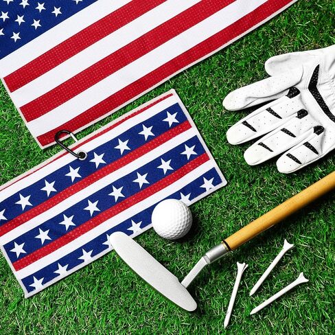 4 Pieces American Flag Pattern Golf Towels for Golf Bags Red White Blue Golf Ball Towel for Men Women Microfiber Waffle Texture Absorbent Golf Towels for 4th July Independence Memorial Day in Saudi Arabia